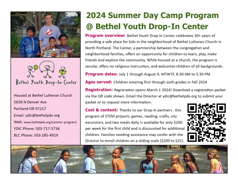 Summer Day Camp at Bethel Youth Drop-In Center
